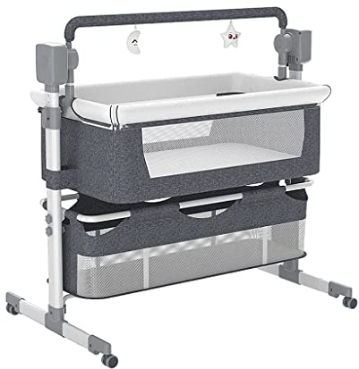 Elektrische Timing-Schaukelkrippe, Musik-Babyschaukeln für Kleinkinder, Baby-Stubenwagen-Nachtbett mit Fernbedienung, 3-in-1-höhenverstellbares zusammenklappbares Babybett mit Ablagekorb (Color : Gr