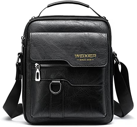 Bolsos Bandolera para Hombre Bolso Bandolera de Viaje Bolsa de Mensajero Bandolera piel Honda Vintage Impermeable Pequeña Bolsa Adecuado para Ocio, Festivales y Viajes.- Resistente al Agua (Negro 1)