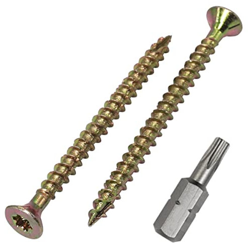 Tornillos de madera de acero chapado en zinc de 3,5 x 45 mm, cabeza avellanada, tornillos de aglomerado amarillo (300 piezas)