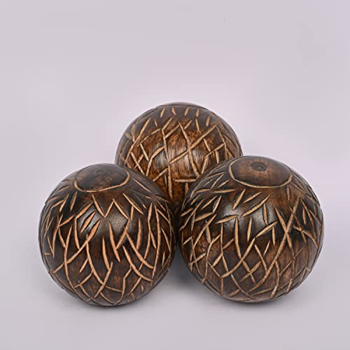 Samhita Decorative Mango Wood Round Balls Set of 3 for Home Decor Modern Decorative Balls for Living Room, Bedroom, Kitchen, Bathroom, Office.