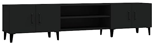 vidaXL TV Schrank, Fernsehtisch mit 4 Fächern 4 Türen, Fernsehschrank Lowboard für Wohnzimmer Schlafzimmer, TV Board Sideboard, Schwarz Holzwerkstoff