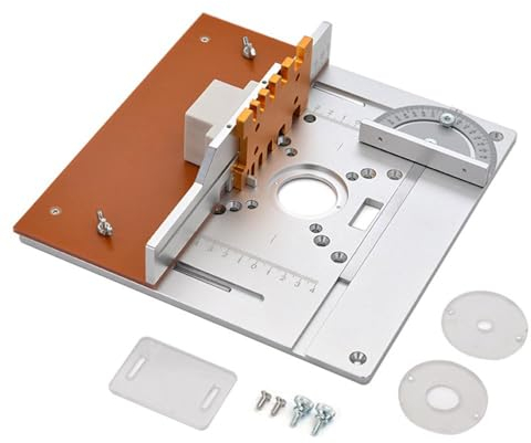DAMLUX Plaque d'insertion de table de toupie en aluminium, planche de fraisage du bois, outil de gravure, plaque de défonceuse à bois avec jauge d'onglet pour le travail du bois