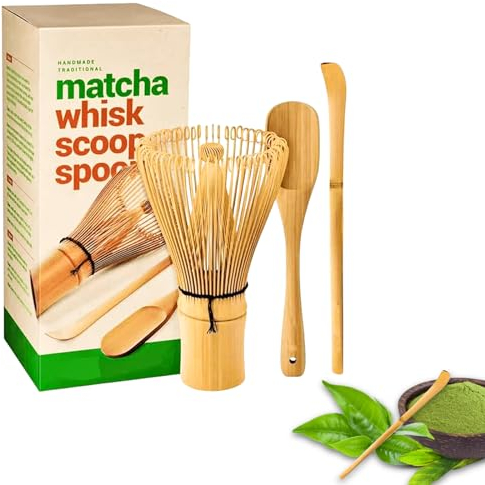 Delamiya Matcha Set da tè Matcha, set di 3 scope per matcha, originale giapponese, frusta per matcha, pala tradizionale, cucchiaio tradizionale, tè verde, polvere, frusta, giapponese, fatto a mano