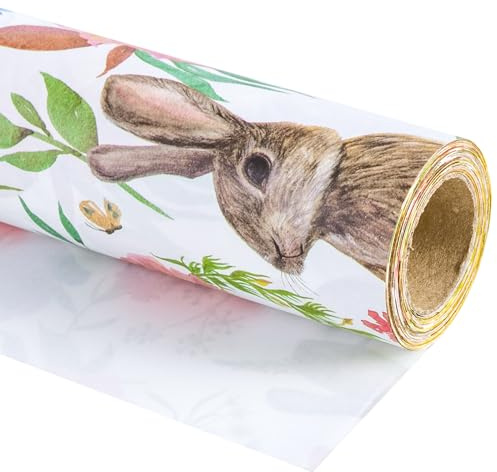 RUSPEPA Rotolo Di Carta Da Regalo Pasquale - Mini Rotolo - Design Con Coniglio E Fiore Ottimo Per Pasqua, Vacanze E Feste - 43,2 Cm X 10 M