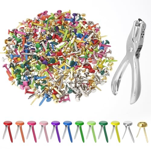 KATIMI 401 Stück Musterbeutelklammern, 8 x 17mm Mini Bunte Brads, Musterklammern Gold & Silber, Rundkopfklammern Scrapbooking Brads für Scrapbooking, Basteln, Schule und Büro