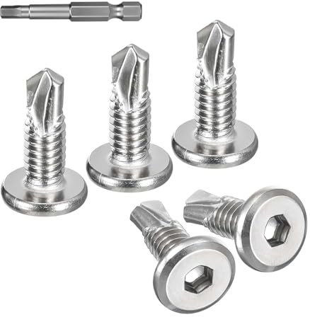 Dayalo Lot de 40 vis auto-taraudeuses à tête plate à six pans creux en acier inoxydable - Vis à tôle M5,5 x 16 mm - Avec foret à six pans creux