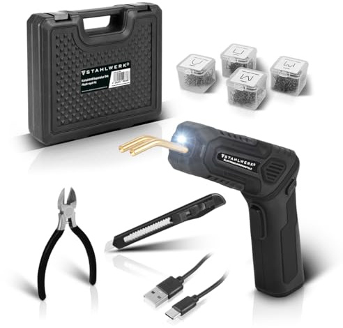 STAHLWERK Kunststoff Reparatur Set mit Akku-Kunststoff-Schweißgerät und 400 Schweißnägeln, Heißhefter | Dellenlifter | USB Smart Repair Ausbeulwerkzeug Set für Stoßstangen und Plastik-Bauteile