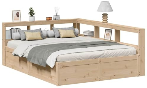 vidaXL Cama con estantería sin colchón Madera Maciza de Pino 150x200cm, Cama, Muebles de Dormitorio, Cama de Madera Maciza, Cama Doble, Cama de Madera