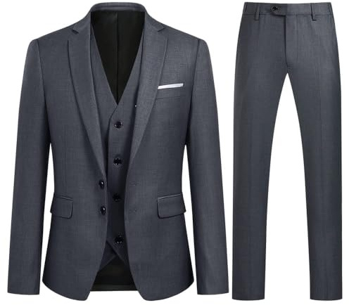 YOUTHUP Traje de 3 Piezas Slim Fit para Hombre Elegantes Negocio Boda Traje Blazer Chalecos Pantalones, Gris, XL