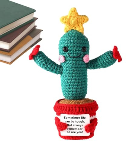 Ghjkldha Cactus all'uncinetto positivo, pianta di cactus all'uncinetto, cactus all'uncinetto fatto a mano, simpatico cactus all'uncinetto, modello all'uncinetto, decorazione di cactus all'uncinetto,