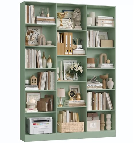 FirFurd 188cm di Altezza Libreria Scaffale, Libreria da Parete a 17 Scomparti Aperti, Scaffale Portaoggetti Aperto, Vetrina, Porta CD per Soggiorno, Studio, Ufficio, 149x23.5x188cm (Verde)