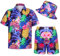 Angenster Lot de 3 chemises hawaïennes pour homme - Tenue de festival hawaïenne - Avec chapeau de pêcheur - Chemise hawaïenne - Chemise d'été pour homme - Flamant rose - Chemise de plage - Sans plis