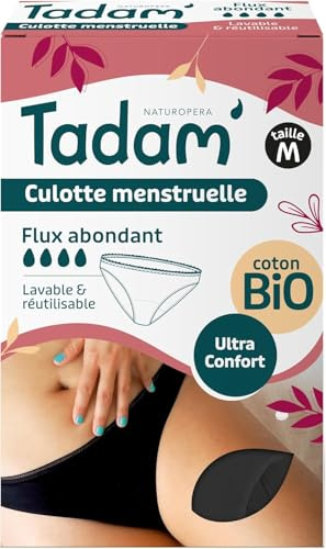 TADAM' - Culottes Menstruelles Coton Bio Lavable - Efficaces et Confortables - Culottes Menstruelles Flux Abondant - Zone Absorbante Végétale - Protections de Règles Réutilisables - Taille M