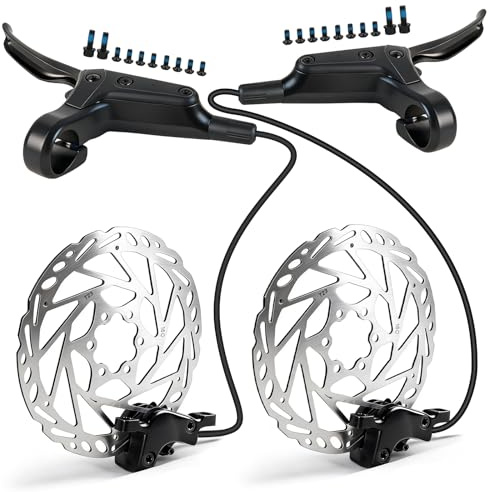 DREAMDASH Kit Freni Idraulici per Bici, Anteriore 750mm, Posteriore 1600mm, Set a 2 Pistoni con Rotore Freno a Disco da 160mm a 6 bulloni, Lega di Alluminio, per MTB Bici Elettrica Città Montagna