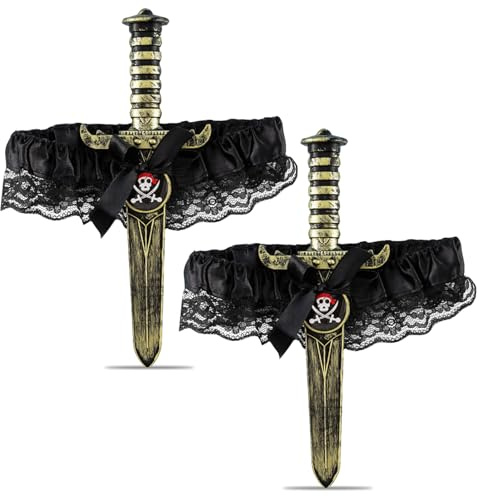 2 st pirater svärdstillbehör dam halloween strumpeband med rosett | Pirat dolch benstrumpeband svart spets piratdräkt tillbehör för halloween karneval cosplay tillbehör