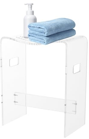 WINPANG Högkvalitativ duschpall, tillverkad av klar akryl med dräneringsspår, robust och stabil design för badrum, badkar, spa och som mångsidig pall i hushållet