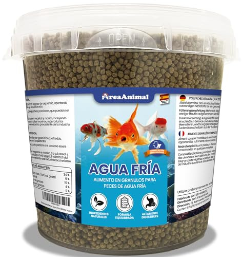 AreaAnimal - Comida Peces Agua Fria, Comida Granulos Peces 330G/1L, Alimento para Goldfish, Koi y Cualquier Pez de Agua Fría, Fischfutter Enriquecida con Vitaminas y Minerales