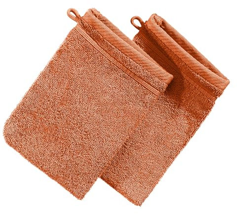 Erwin Müller Waschhandschuh Heidelberg 2er- Pack, 100% Baumwolle Terra Größe 15x21 cm - weiche Qualität, saugstark und strapazierfähig - praktisch durch Schlaufe (weitere Farben)