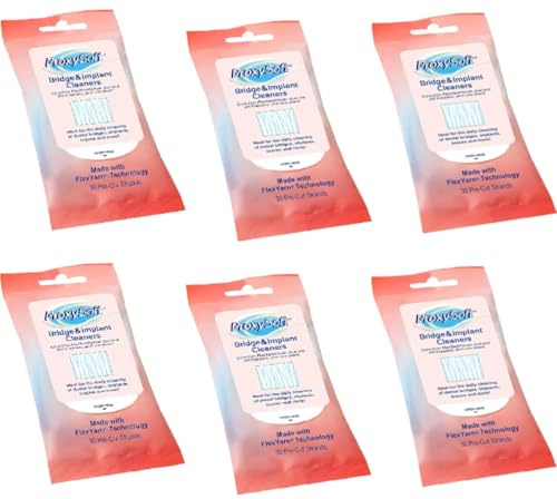 Proxysoft Dental Floss for Bridges and Implants 6 Packs - Floss Threaders for Bridges, Dental Implants, Braces with Extra-Thick Proxy Brush for Optimal Oral Hygiene -Teeth Bridge and Implant Cleaners