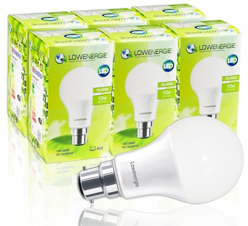 LOWENERGIE LED Light Bulbs 10W Bayonet B22 Day White 6000K A60 GLS Lamps – Pack of 6 Energy-Saving Everyday Lighting [Energy Class F]