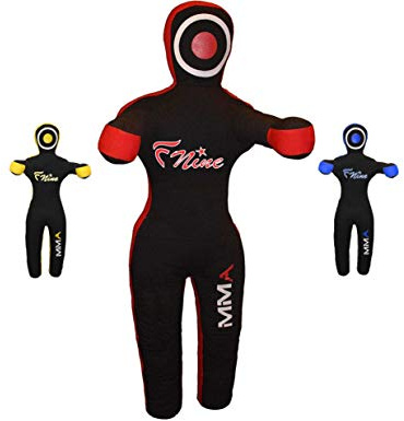 FNine MMA Grappling Dummy, for Judo, Wrestling, Brazilian Jiu Jitsu, Submission and Throwing UNFILLED Canvas Bag (Black and Red, 47)