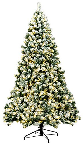 COSTWAY 135/180/225cm Künstlicher Weihnachtsbaum mit Schnee und warmweißen LED-Leuchten, Tannenbaum mit Metallständer, Christbaum PVC Nadeln, Kunstbaum Weihnachten grün (225cm)