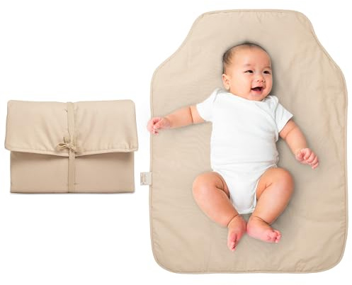 Natemia Portable Diaper Changing Pad - Rollable, Portable Changing Pad for Diaper Bag & Travel - Oeko-TEX Cotton Exterior - Foldable Baby Changing Mat - Machine Washable - Baby Essentials (Beige)