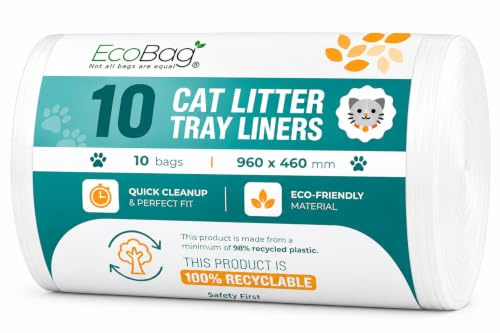 Ecobag 10 Pack Cat Litter Tray Liners – XL 30 Litre, 27 Micron Extra-Thick Leak-Proof & Odour Control Bags – Scratch Resistant, Heavy Duty, Fits Large & XL Litter Trays – Eco-Friendly, 960 x 460mm