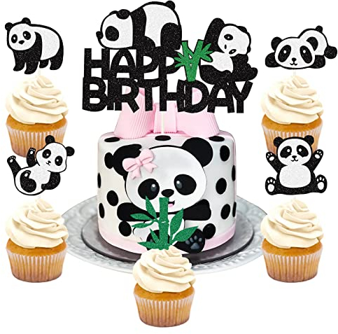 21 Pièces Décorations de Gâteau Panda - Topper et Garnitures de Cupcake Bambou pour Enfants - Décoration Thème Animaux Fête Anniversaire