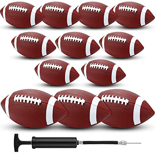 Jerify 12 Pcs Composite Leather Footballs Official Composite Ball Inflatable Football with Pump Indoor Outdoor Football Bulk for Training and Recreational Play(Size 9,Brown White)