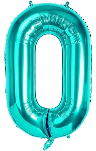 40Inch Number 0 Balloons Azure Blue Helium Balloon 0 Number Self-Sealing for Birthday Party Decorations and Supplies (Azure Blue0)