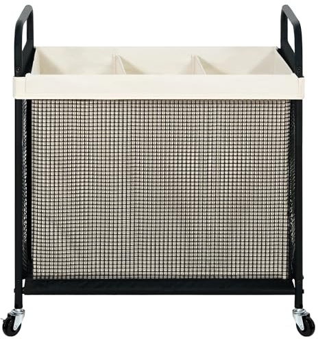 STO STO Laundry Hamper 3 Section, 120L Rolling Laundry Sorter Cart with Removable and Washable Liner Bag, Clothes Hamper with Wheels and Metal Handle for Laundry Room and Bedroom