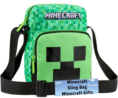 MINECRAFT Borsello Tracolla Ragazzo e Adolescenti, Creeper Marsupio Tracolla con Cinturino, Gamer Regalo Bambino (Verde Creeper 1)