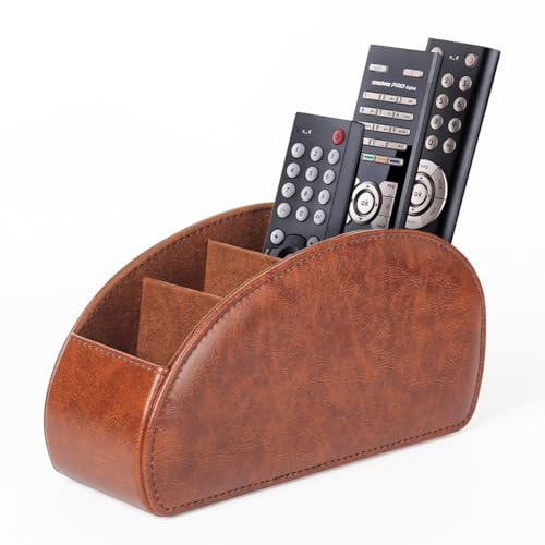 WAYIFON Soporte para mandos a distancia con 5 bolsillos, gran soporte para TV, DVD, llave 4K y mandos Bluray, organizador para lápices, color marrón M