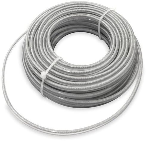 Zeqeey Metall Mähfaden Trimmerfaden Heavy Duty Runde Stahl Kern Grastrimmer Linie 0,095 Zoll 2,4 mm x 15 m Starkes Unkraut Universal Trimmer Schnur Drahtseil mit Nylonabdeckung