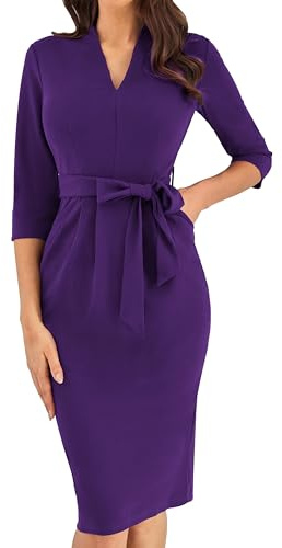 GRACE KARIN Women's Cocktail Dress 3/4 Sleeve Elegant Formal Bodycon Dress | with Pockets & Belt, 3/4 Sleeve, Ladies dress, for Business Wedding Guest, Year around fashion, Semi Formal, Elegant Cocktail