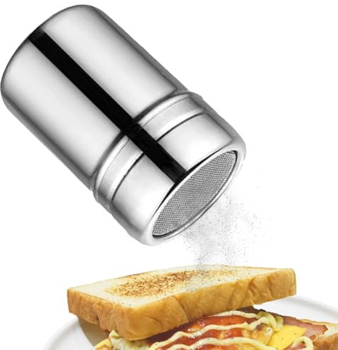 Spargitore per zucchero a velo con coperchio salvafreschezza, in acciaio inox, spargitore per cioccolato, caffè e cacao, con coperchio a maglia fine, per cuocere, cucinare, casa, ristorante