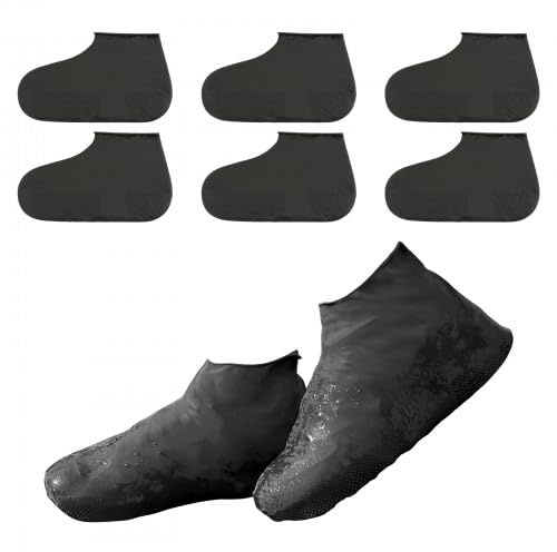 Amexo 3 Paare Silikon Überschuhe, Schwarz Schuhüberzieher Wasserdicht Schuhüberzieher Mehrweg Regen Schuhüberzieher für Männer und Frauen Regen Schneetag Schlammige Straßen (32-40)