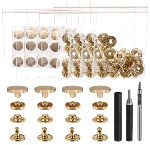 HARFINGTON 24 Set Leather Snap Fasteners Kit 17mm Metal Snap Button Press Studs Leather Rivets Snaps with 3 Setter Tools for Clothes Jackets Jeans Wears Bags, Gold
