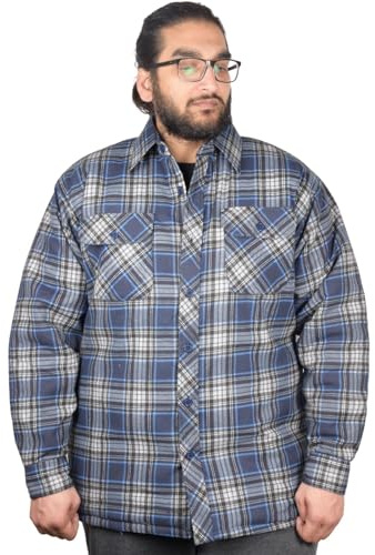 True Face Men's Padded Shirt Lined Lumberjack Jacket – Warm Winter Casual Work Check Top with Zipper, Long Sleeve, Ideal for Outdoor and Layering Blue Black - Padded Shirt L