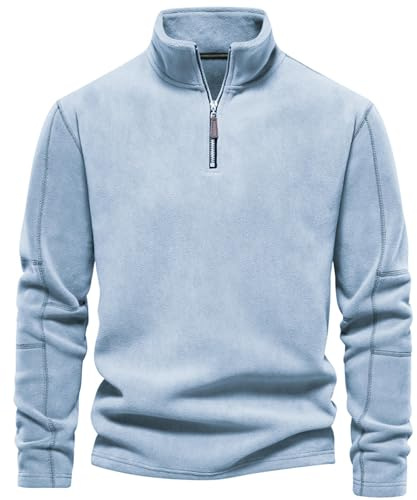 PADOLA Chaqueta de Forro Polar para Hombres Sudadera con Cremallera Media Cuello Alto Cortavientos Invierno(L,Azul)