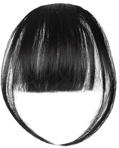 LOPHE Flequillo Francés Postizo, Flequillo con Clip de Fibra Química, Pelo Clip, Extensión Flequillo Clip para Mujeres, Flequillo Postizo Grueso Pelo, Negro Natural