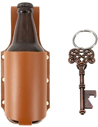 Fondina per birra, da uomo, con apribottiglie, portachiavi a forma di scheletro con pelle di cavallo pazzo, regalo per birra, feste, barbecue, campeggio, accessori per birra (marrone #2)