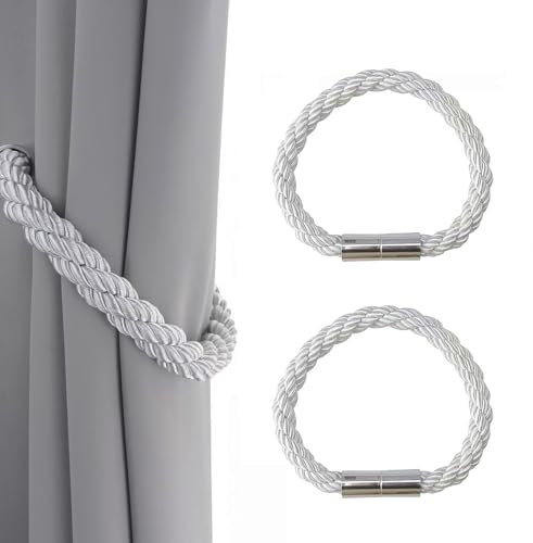 2 Stück Grau Raffhalter für Vorhänge mit Magnet, Magnetische Vorhang Raffhalte für Vorhänge mit Magnet Vorhang Clips Seil Vorhangschnalle Gardinenhalter für Haus und Büro Dekoration Gardinen zubehör