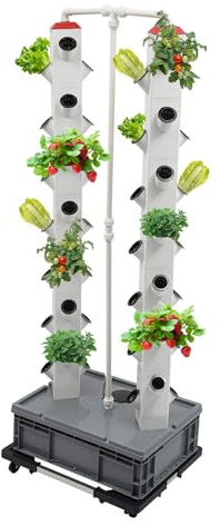OUKANING Hydroponic System 56 Pods mit 30L Wassertank - Vertikal Hydroponik Turm Garten Hydrokultur Hydroponic Growing System Anbausystem Anbauset für Kräuter, Obst und Gemüse
