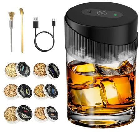 Kit fumoir à whisky électrique avec 6 jetons en bois, kit fumeur à whisky à l'ancienne, boîte à fumage rechargeable, accessoires de cocktail, cadeau pour homme
