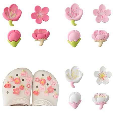 12 Stück Anstecker für Crocs Kinder Clogs,Sakura Jibbitz Shoe Charms Blumen Schuh Zubehör,Damen Mädchen Schuhanstecker Flower Pins Set Schuhe Charm Blume Decoration Cute Schuhanstecke Rosa Accessoires