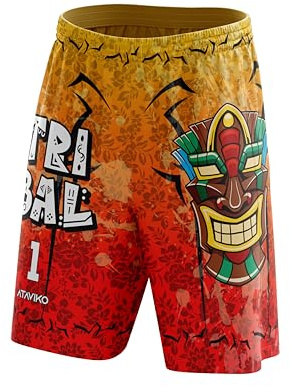 Ataviko Pantaloncino Tribal Tiki Beach Volley Mare, Gym Palestra, Passeggio, Gioco e Tempo Libero, Sport Estivi (IT, Testo, XL, Regular, Regular, Arancione)