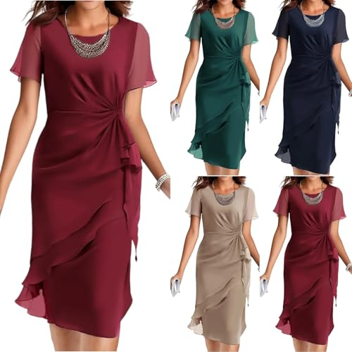 Vestido Invitada Boda Fiesta Elegantes Elegante Vestido Largo Mujer Verano Boho Manga Corta Invitada Boda De Graduación Ropa Fiesta Algodon Novia Prom Dress(Vino,XXL)