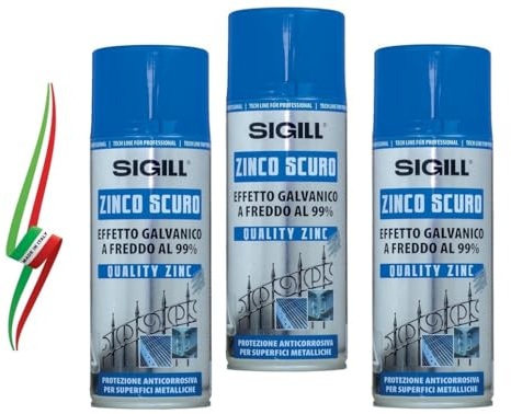 Generico SET 3 BOMBOLETTE DI VERNICE ZINCO SCURO SPRAY PROTETTIVO PER ESTERNI SIGILL 100% MADE IN ITALY 400ml